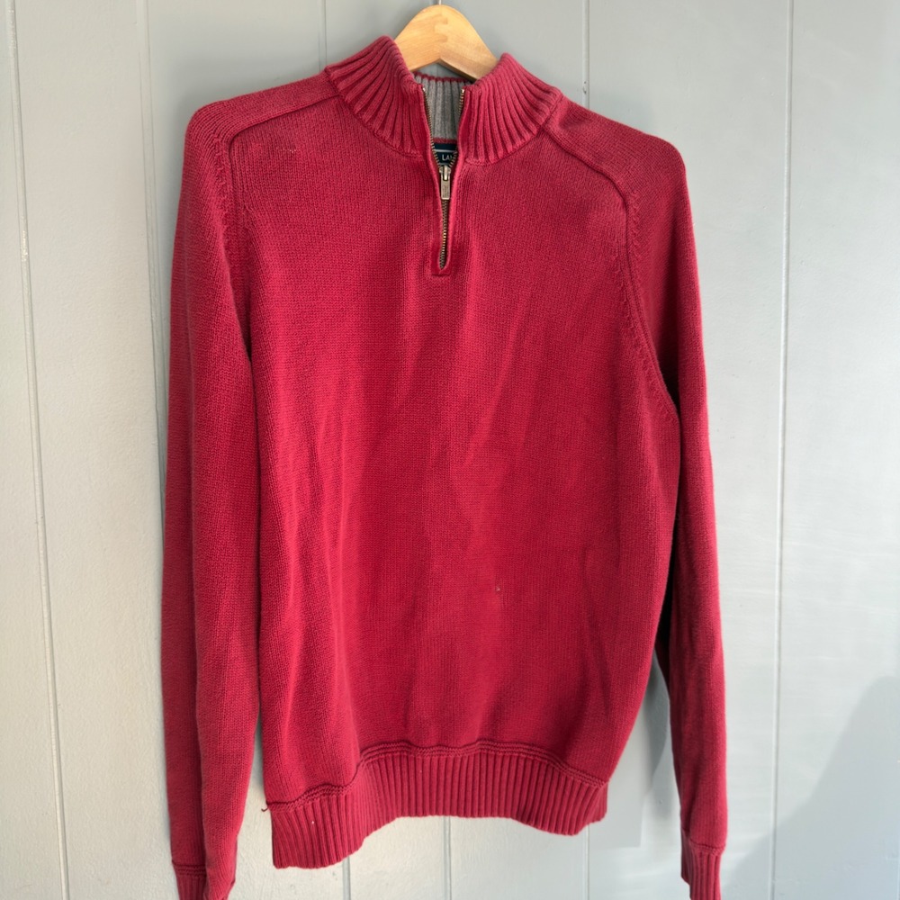 vintage Lands' End Drifter Sweater cotton 90s y2k red zip mock neck 1/4‎ zip L